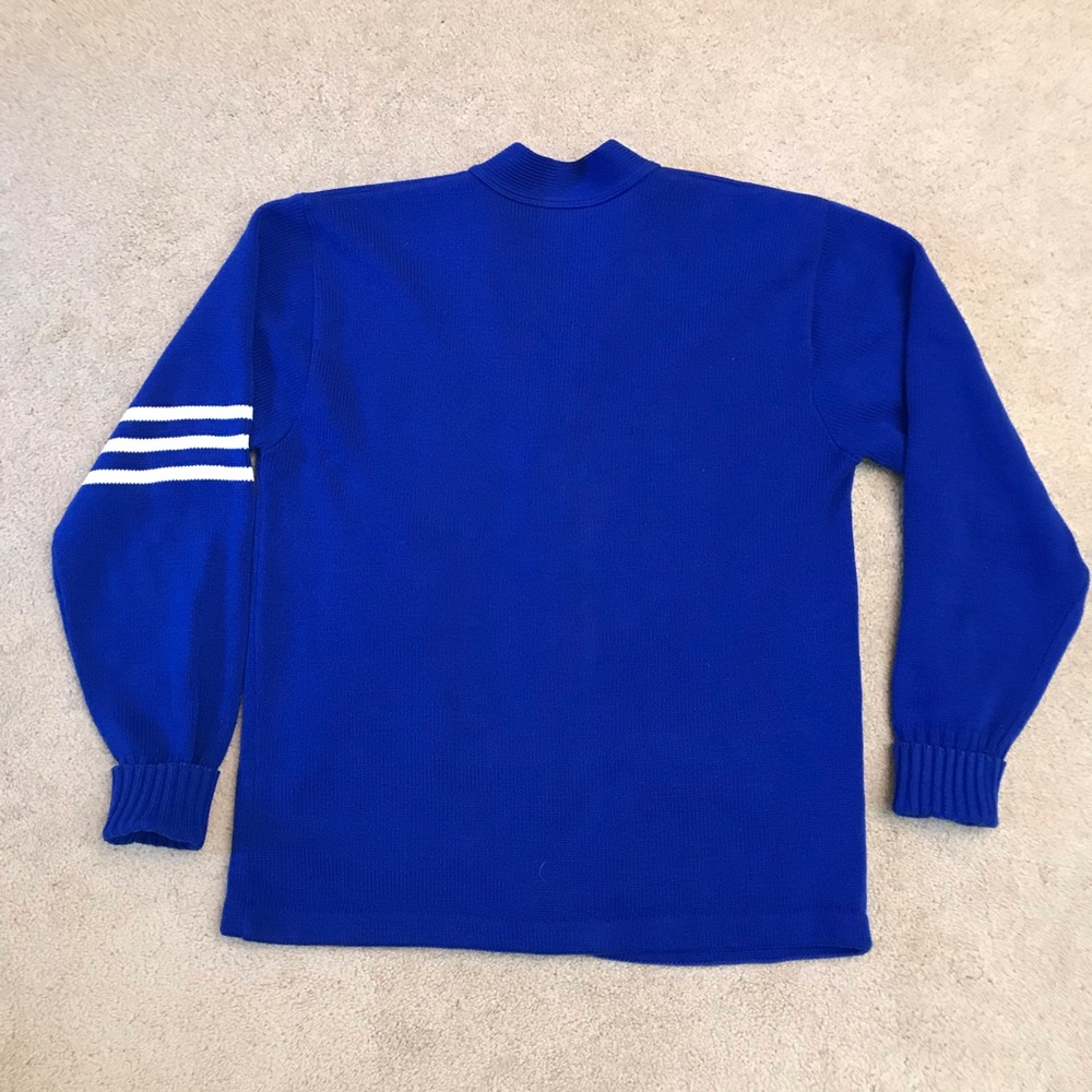 Vintage 80s Letterman Sweater Cardigan Mens Medium Royal Blue Letter G Pockets - Picture 3 of 11